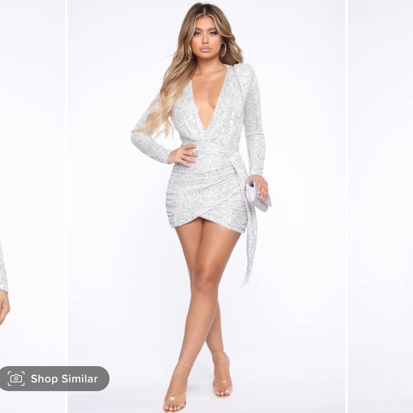 Fashion Nova Dresses & Skirts - Fashion Nova Center Stage Sequin Mini Dress - White/Silver - Large - Never Worn